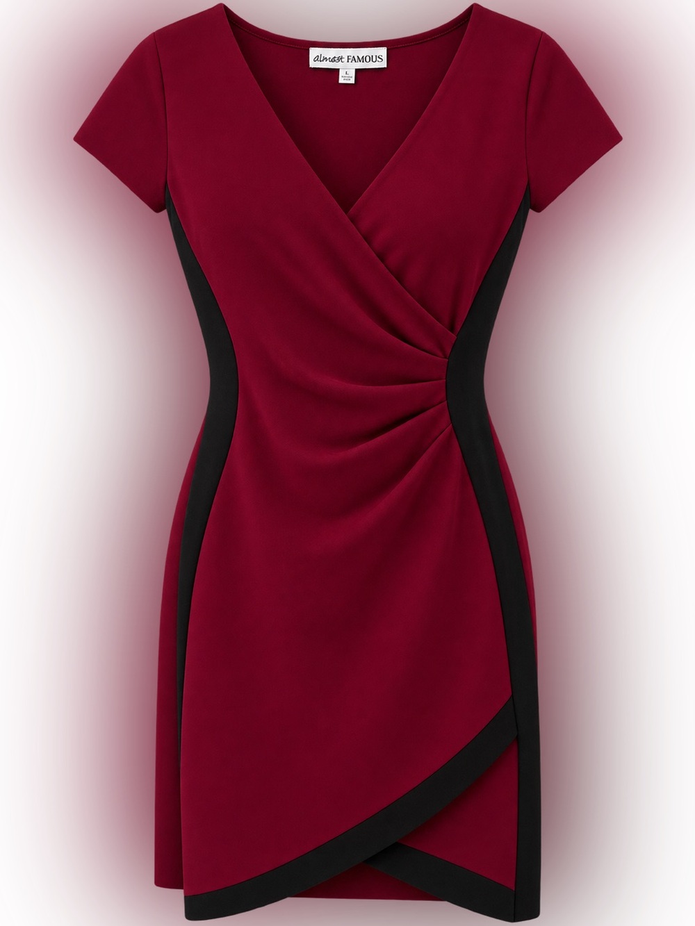 Almost Famous Wine and Black Faux-Wrap Sheath Dress